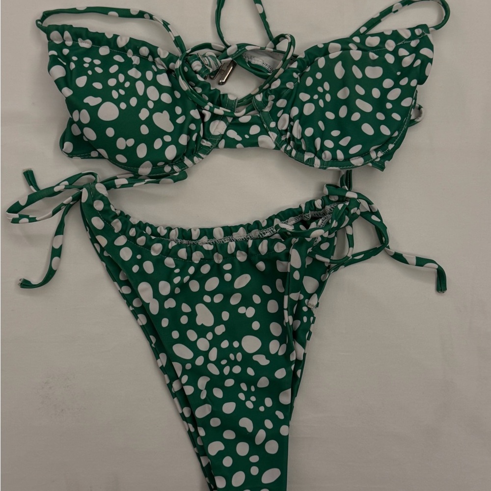 Green and White Polka Dot Bikini
